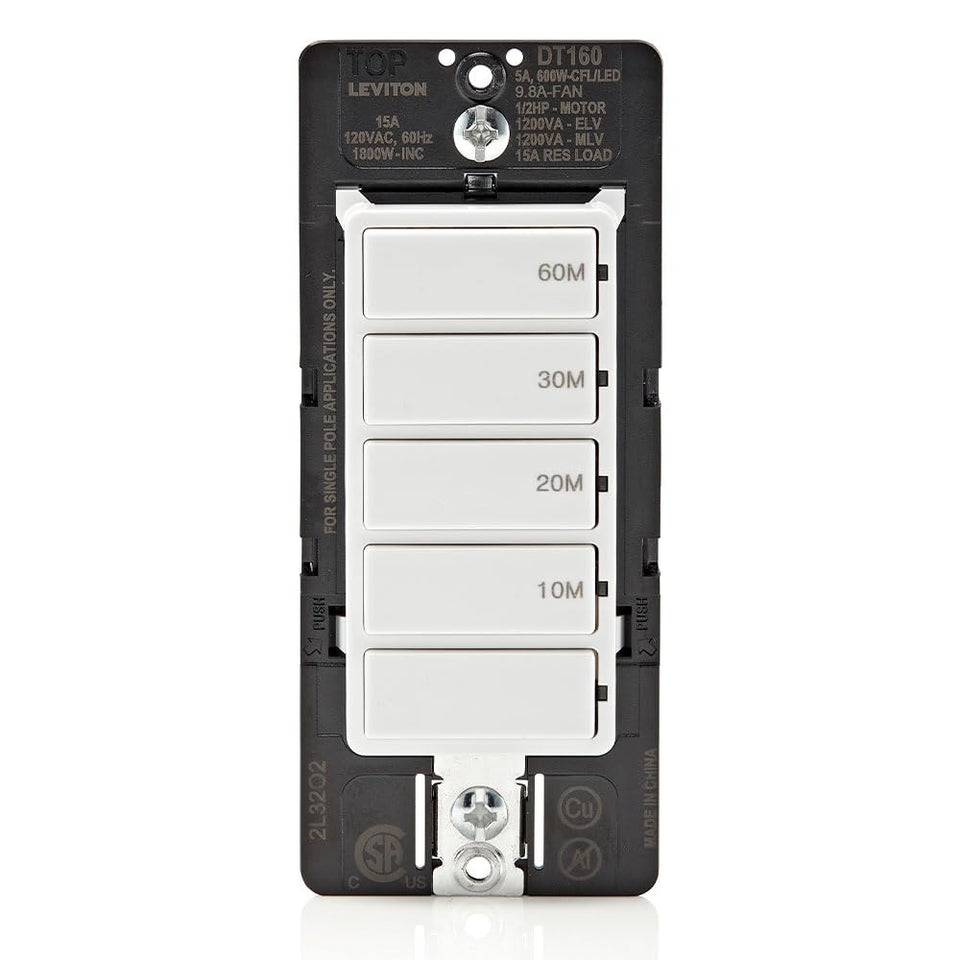 Leviton DT160-1LW front view showing compact design for easy wall installation.