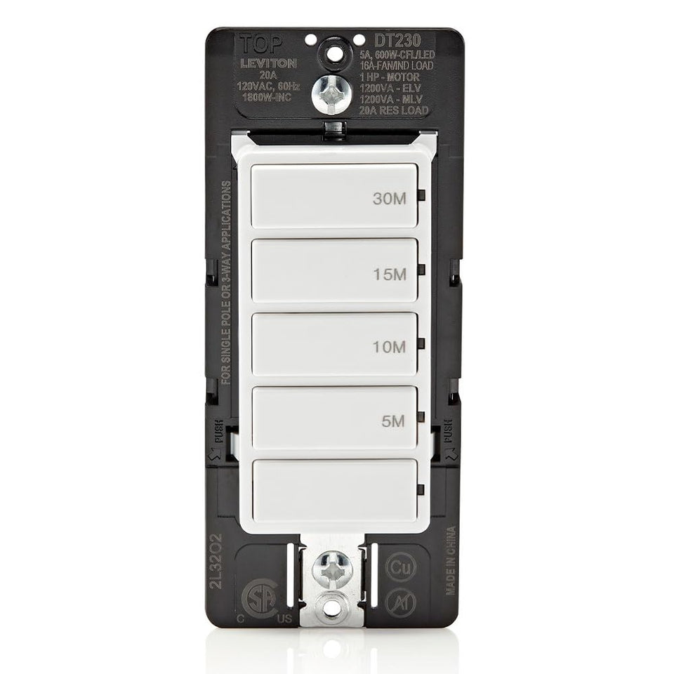 Leviton DT230-1LW countdown switch front view for easy wiring