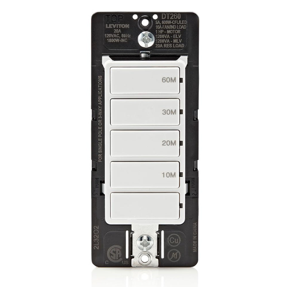 Leviton DT260 countdown switch front view for bathroom lights
