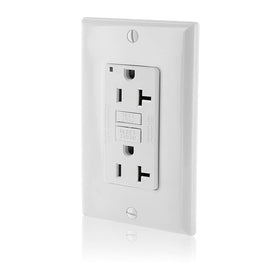Leviton GFCI outlet with LED indicator shows protection status at a glance.