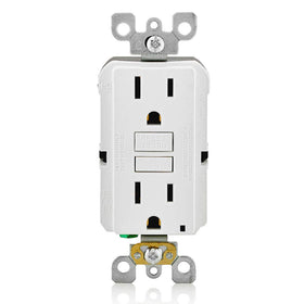 Leviton GFCI outlet back view showing straightforward wiring.