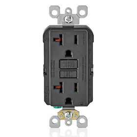 Leviton GFCI outlet black front view with LED indicator for quick status check