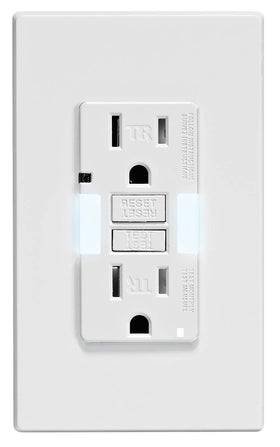 Leviton GFCI outlet with guidelight illuminates kitchen counters safely