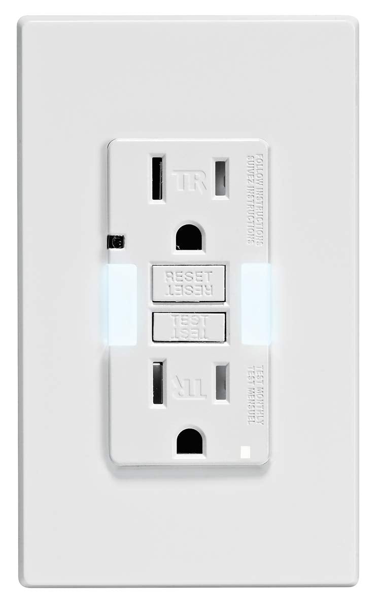 Leviton GFCI outlet with guidelight illuminates kitchen counters safely
