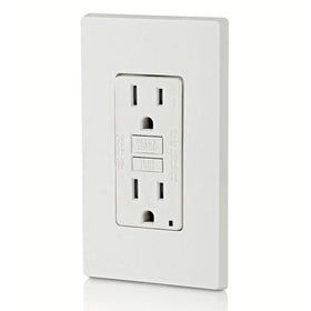 Leviton GFTR1-W in a kitchen/bathroom setting demonstrates near-water use.