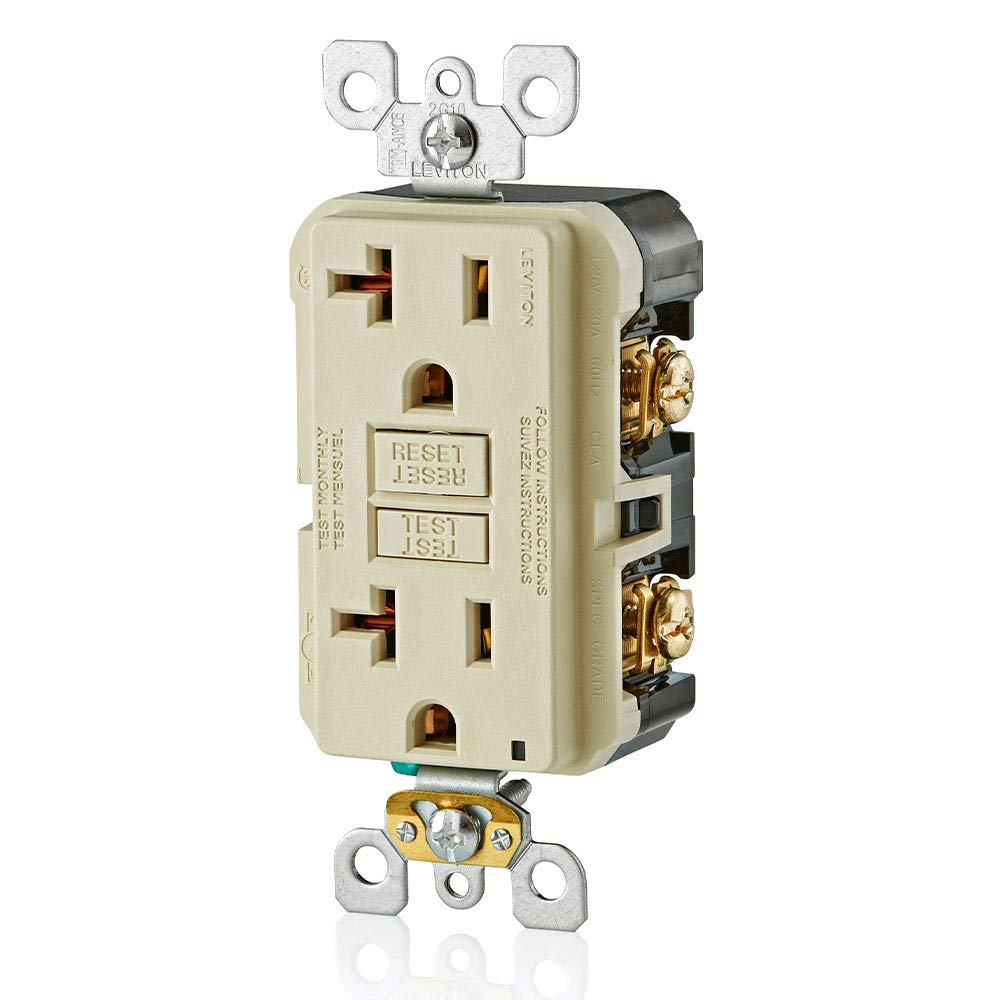 Leviton GFCI outlet LED indicator displays protection status at a glance.