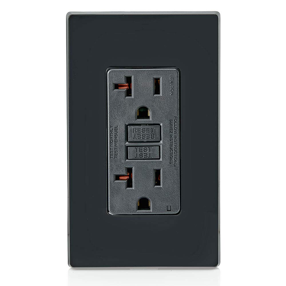 Leviton GFCI outlet black LED indicator demonstrating protection status
