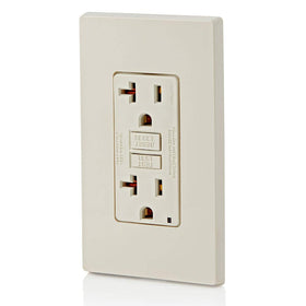 Leviton GFCI outlet light almond finish close-up highlighting color.
