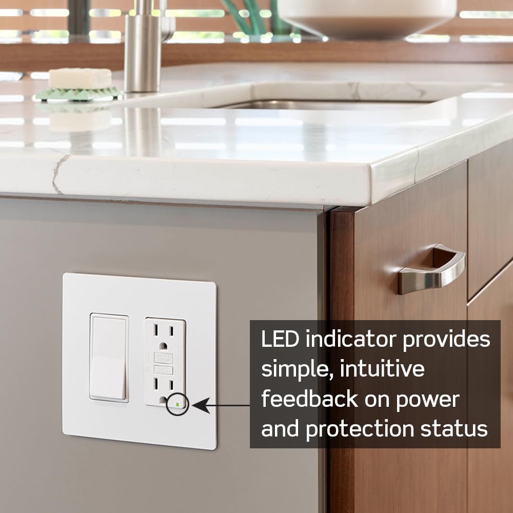 Leviton GFCI outlet self-test feature shown in gray