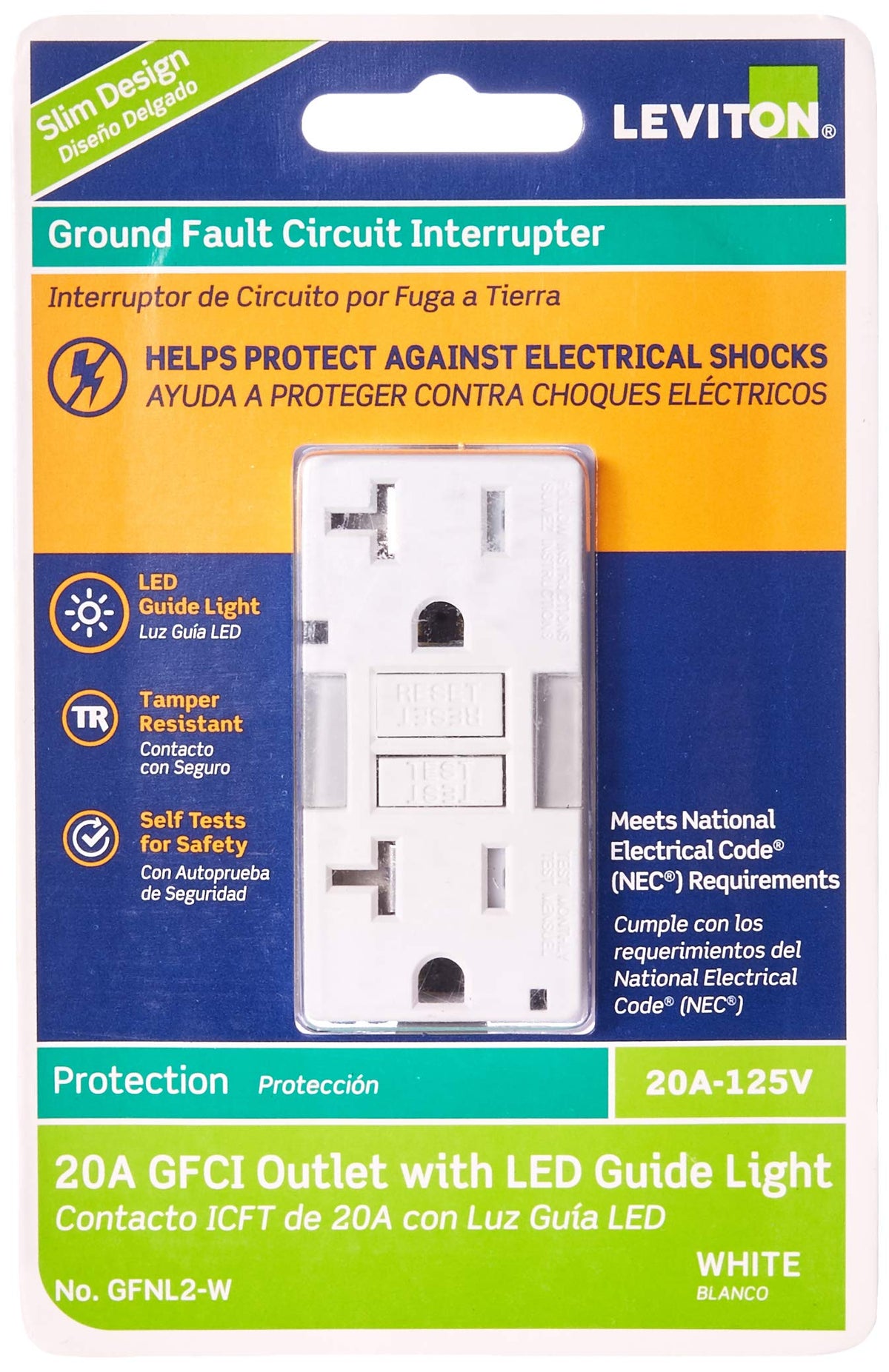 Leviton GFCI outlet wall installation with tamper-resistant design