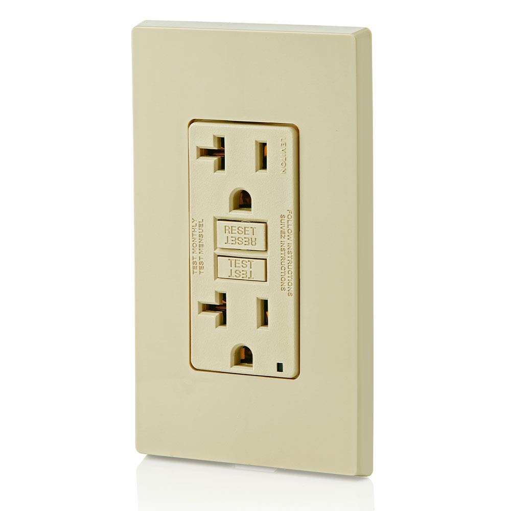 Leviton GFCI outlet ideal for areas near water sources like kitchens.
