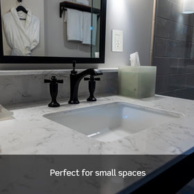 Leviton GFCI combo saves space, ideal for tight bathroom countertops.