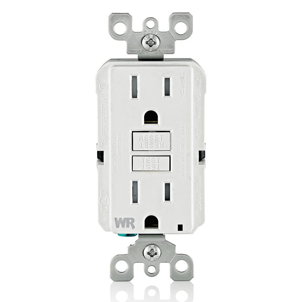 Leviton GFCI weather-resistant outlet face for tidy outdoor installations.