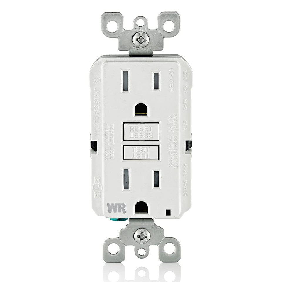 Leviton GFCI weather-resistant outlet face for tidy outdoor installations.
