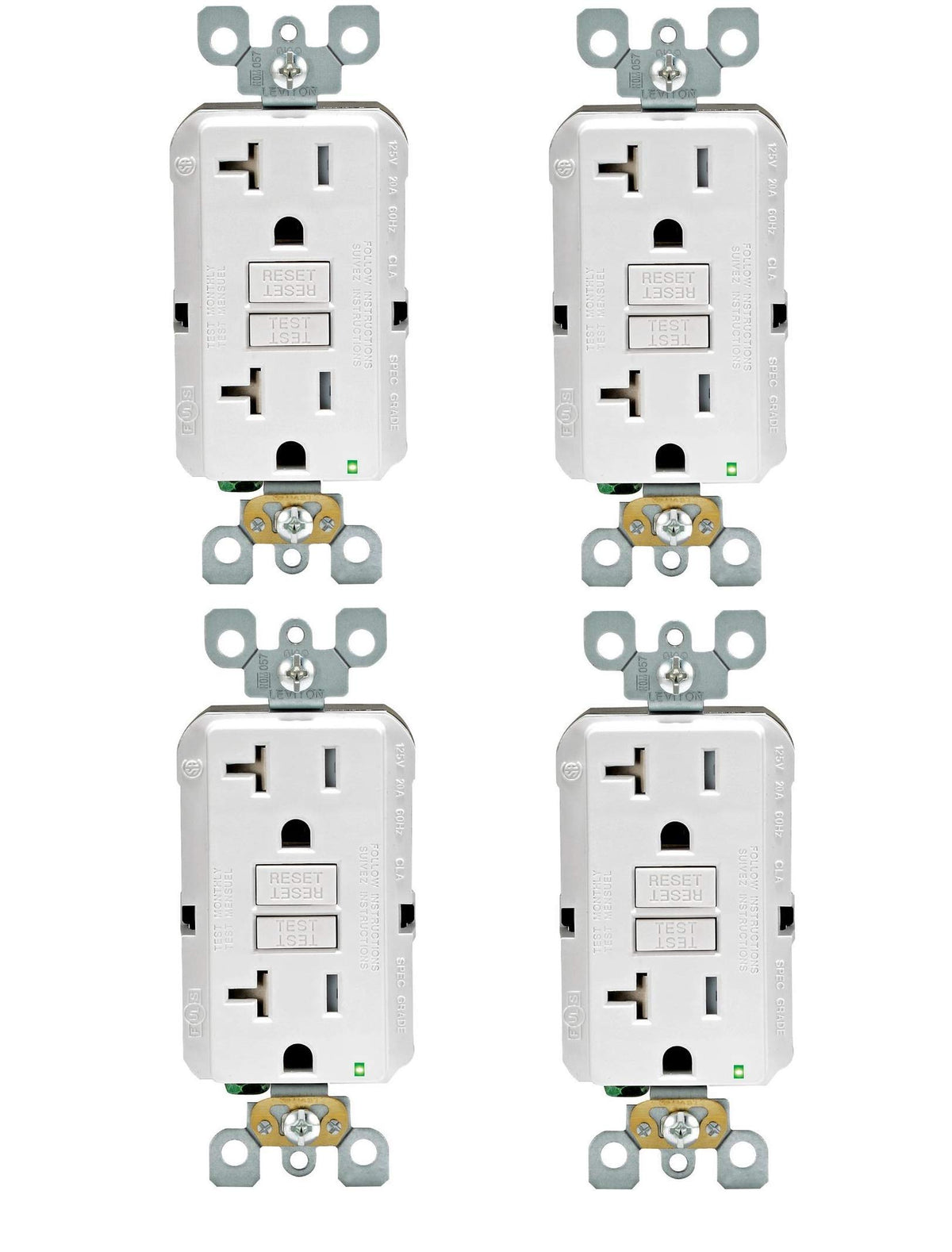 Leviton GFNT2-4W self-test GFCI with LED indicator supports ongoing protection and easy status checks.