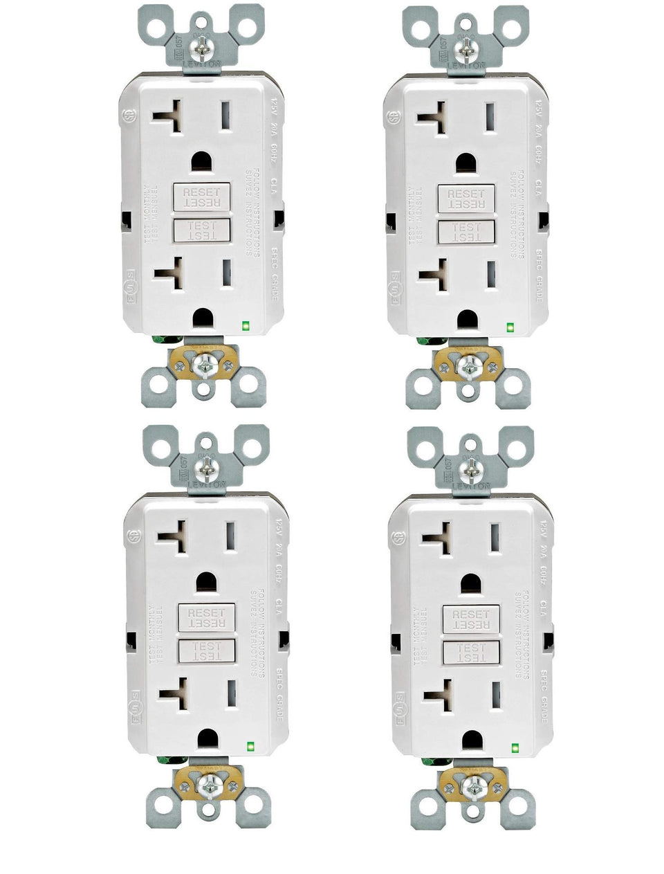 Leviton GFNT2-4W self-test GFCI with LED indicator supports ongoing protection and easy status checks.