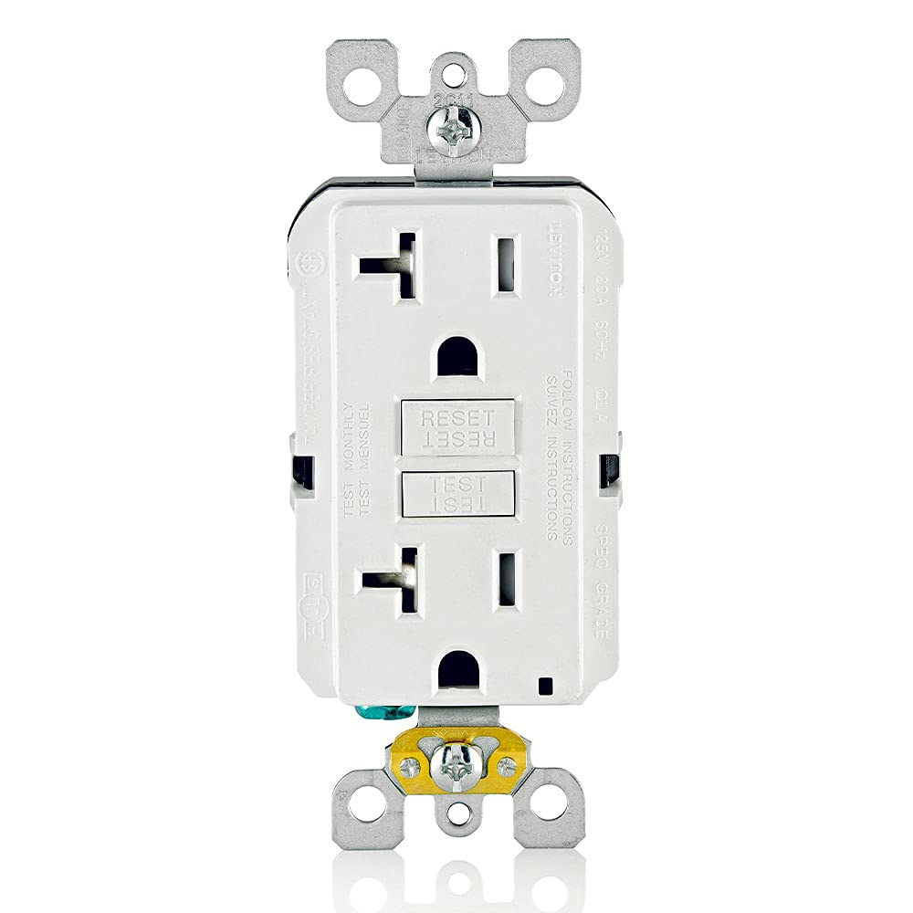 Leviton GFTR2-W GFCI outlet with LED indicator shows protection status