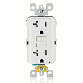 Leviton GFTR2-W GFCI outlet with LED indicator shows protection status