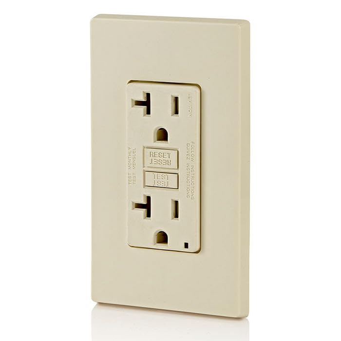 Leviton GFWT2-T light almond faceplate option complements neutral interiors