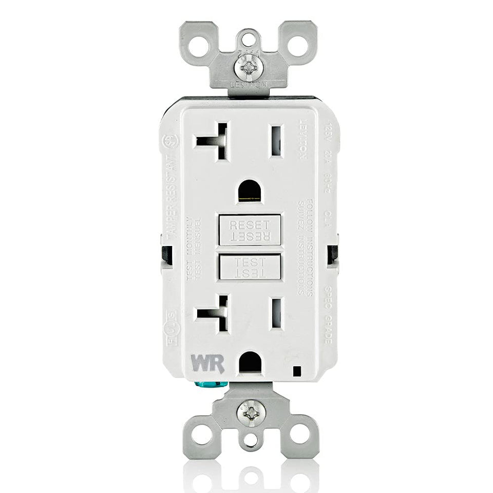 Leviton GFWT2-W front view shows the slim GFCI for easy installation