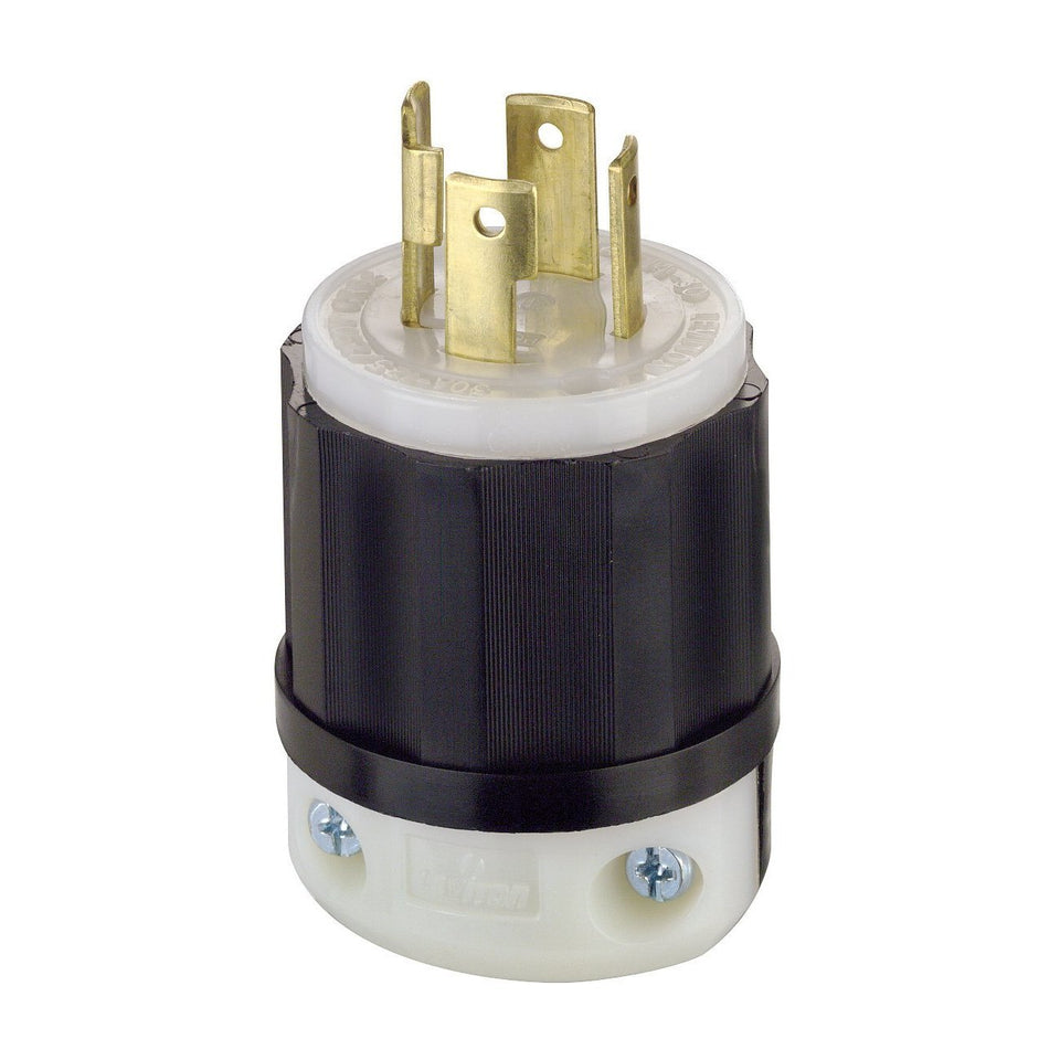 Leviton L14-30P locking plug front view demonstrates rugged industrial-grade durability.