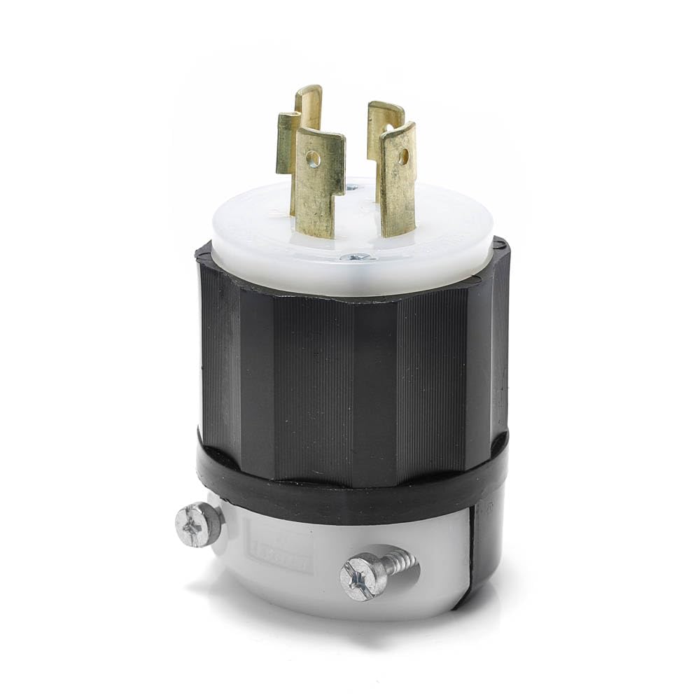 Leviton L16-20P locking plug for 480V three-phase power, rugged and reliable.