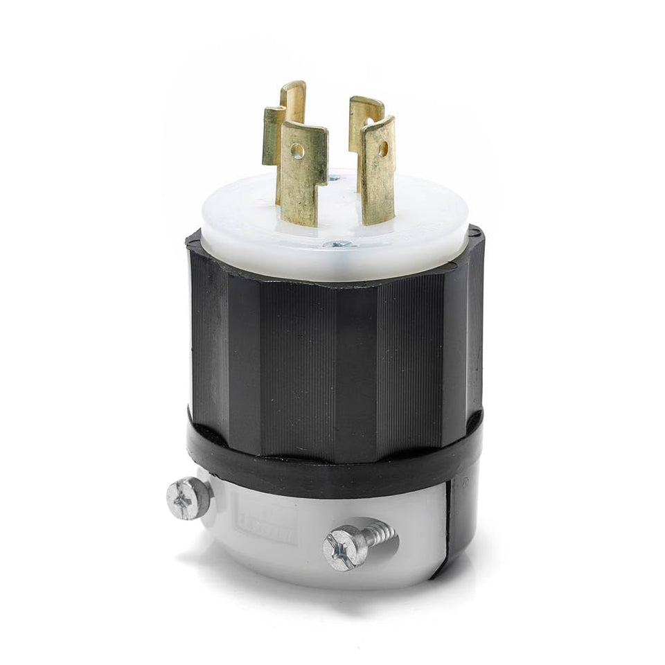 Leviton L16-20P locking plug for 480V three-phase power, rugged and reliable.