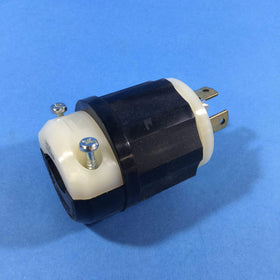 Leviton L16-30P locking plug side view shows wide-range cord clamp for versatile wiring.