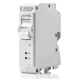 Leviton LB120-DFT front view white showing compact 120V AFCI/GFCI protection.