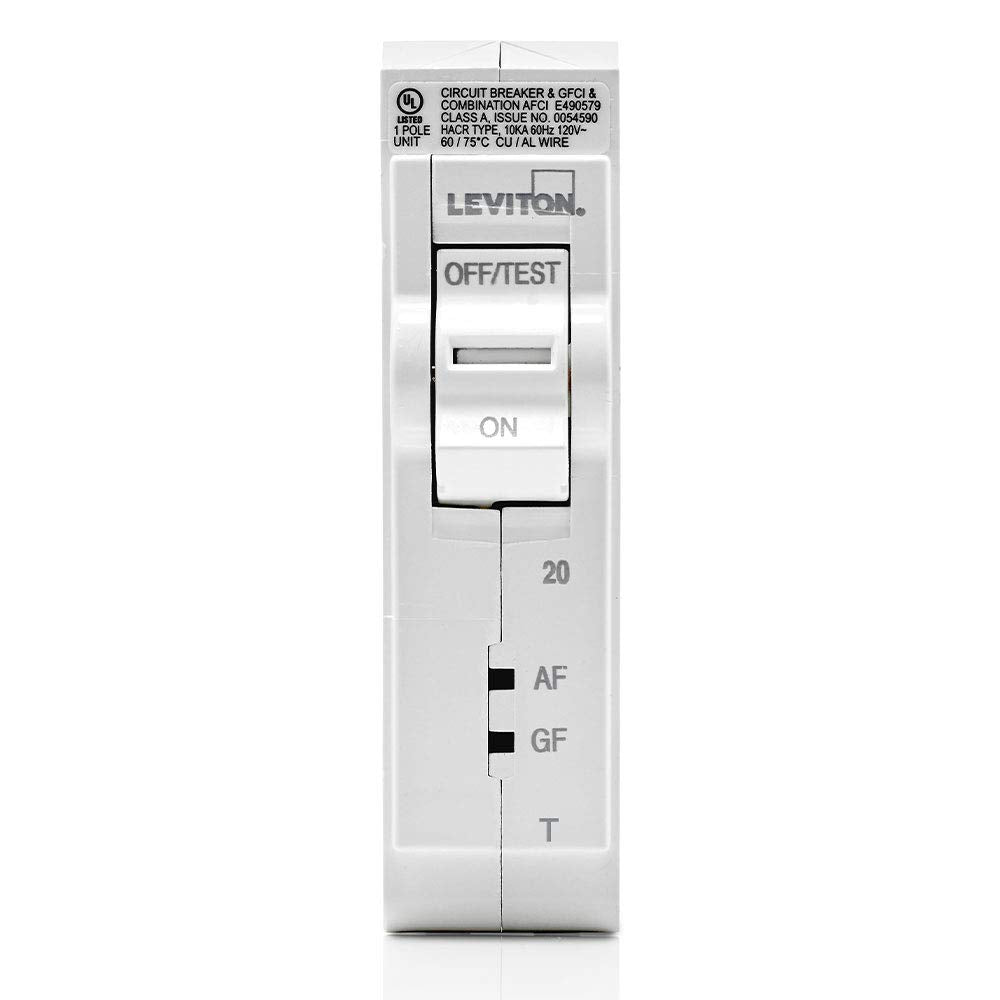 Leviton LB120-DFT side view in white highlighting slim form for panel installs.