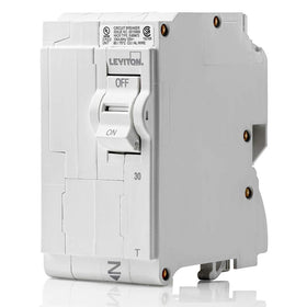 Leviton LB230-T front view showing a 30A two-pole breaker with thermal magnetic action