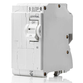 Leviton LB260-T 60A two-pole breaker with clear handle indicators for quick status checks