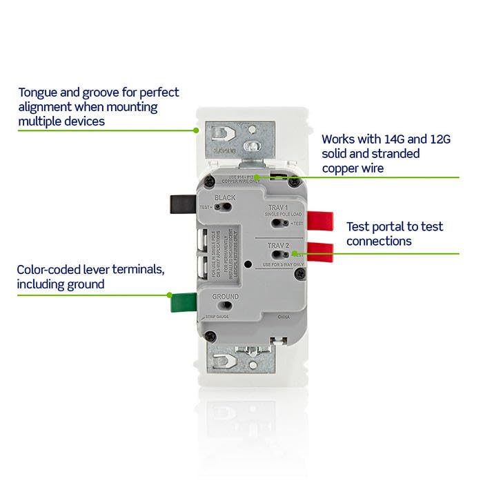 Leviton Lever Edge Dimmer 3-way compatibility image featuring two-location control