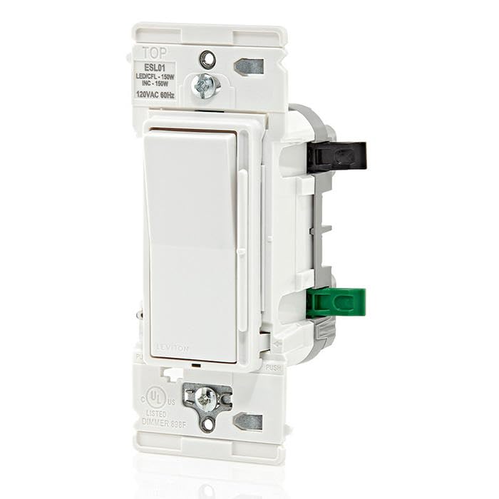 Leviton Lever Edge Dimmer side view highlights slim profile for quick installation
