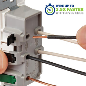 Leviton Lever Edge outlet with color-coded levers for easy wiring