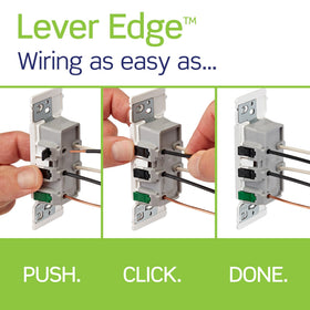 Leviton Lever Edge outlet terminal wiring highlights clear terminals for safety