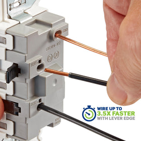 Leviton Lever Edge switch with color-coded terminals for accurate wiring.