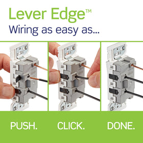 Leviton Lever Edge switch ground terminal demonstrates simplified ground wiring.