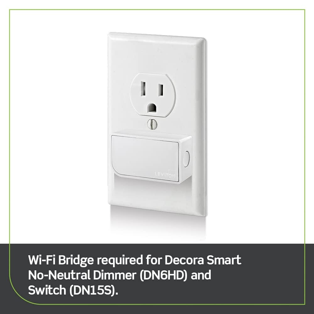MLWSB Wi-Fi Bridge connects Leviton switch to My Leviton app for remote control.