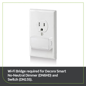 MLWSB Wi-Fi Bridge connects Leviton switch to My Leviton app for remote control.