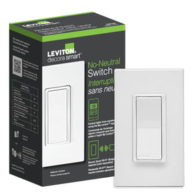 Leviton DN15S-1RW no-neutral smart switch in white for retrofit lighting control.