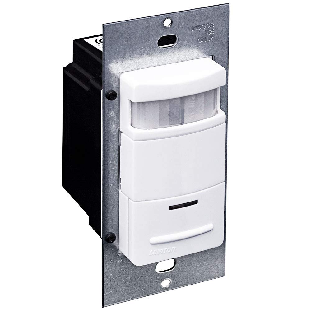 Leviton ODS10-IDE front view of the black occupancy sensor switch for energy-efficient lighting control