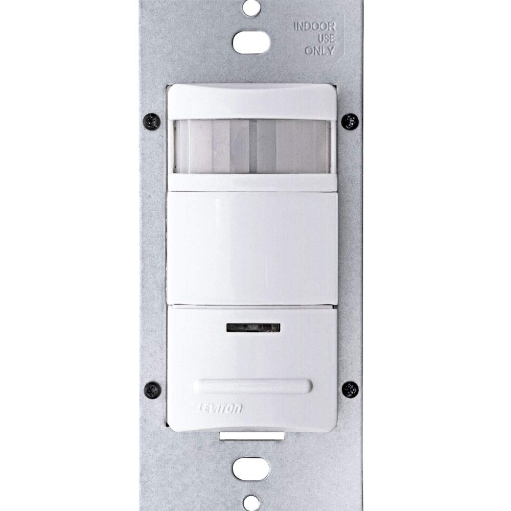Leviton ODS10-IDE wall-mount angle view showing 180-degree coverage for large spaces