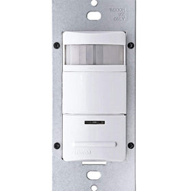 Leviton ODS10-IDE wall-mount angle view showing 180-degree coverage for large spaces