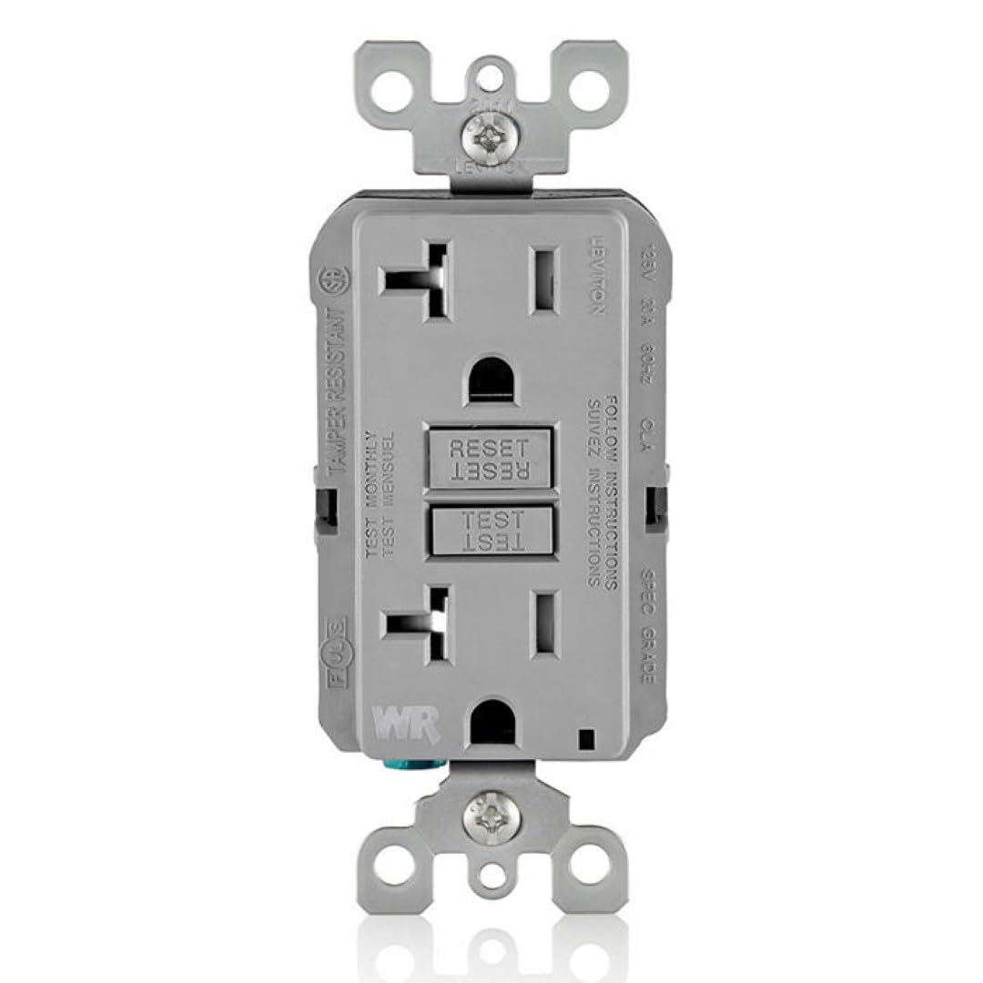 Leviton self-test SmartLockPro slim GFCI gray with reliable ground fault protection.