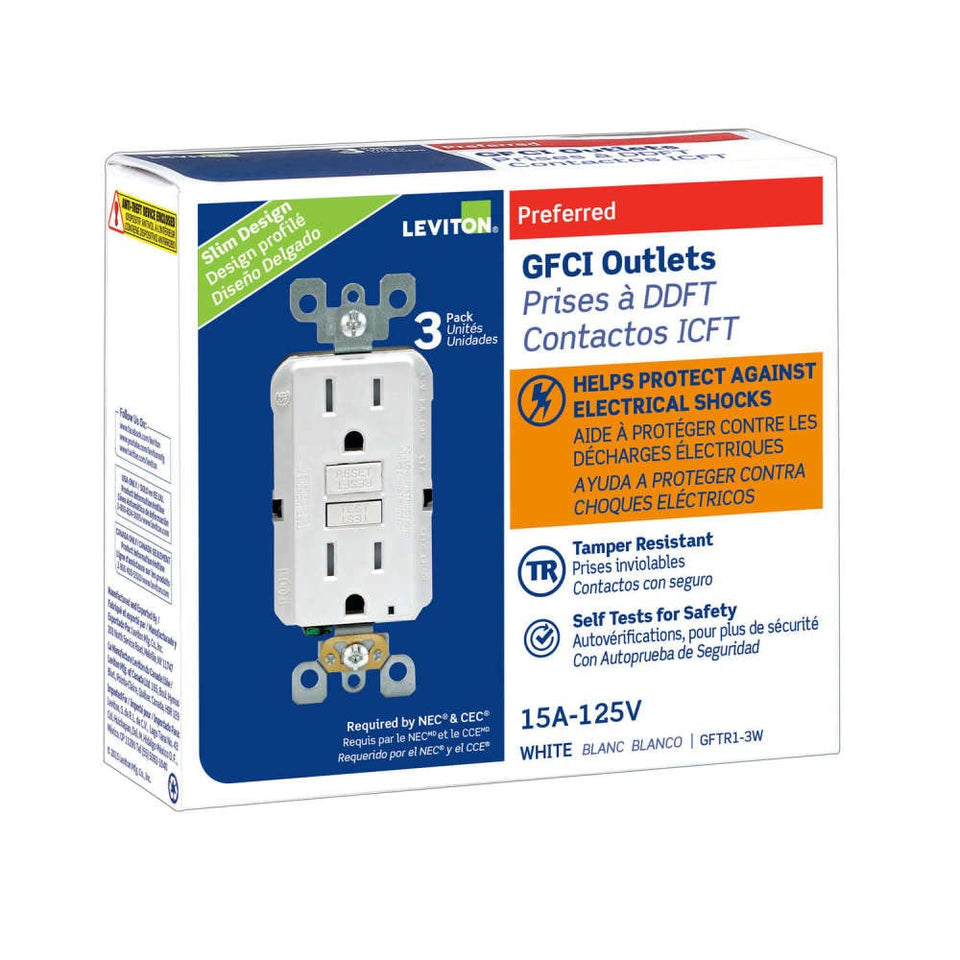 Leviton Smartest Self-Test GFCI with LED indicator in white for reliable protection.