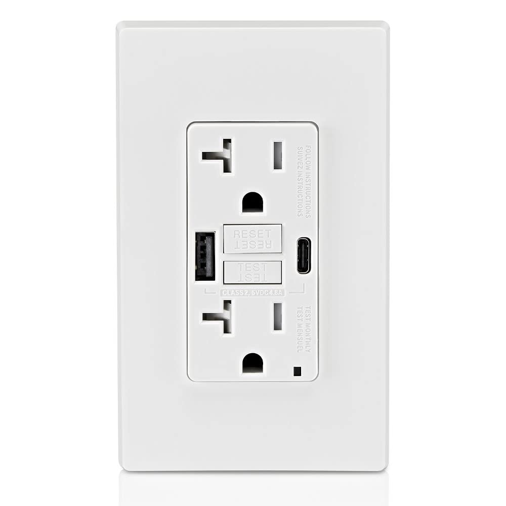 Leviton SmartlockPro in-wall charger showing USB ports for fast charging.