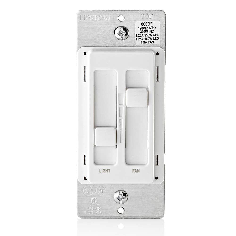 Leviton SureSlide ceiling fan control and dimmer with separate fan and light controls for quiet operation