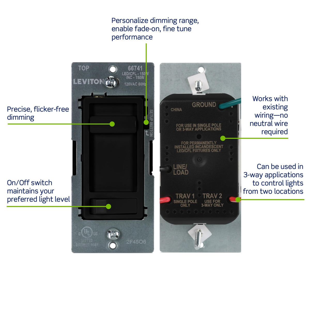 Leviton SureSlide supports 3-way wiring for multi-location control