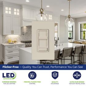 Leviton SureSlide compact in-wall design fits standard electrical boxes.
